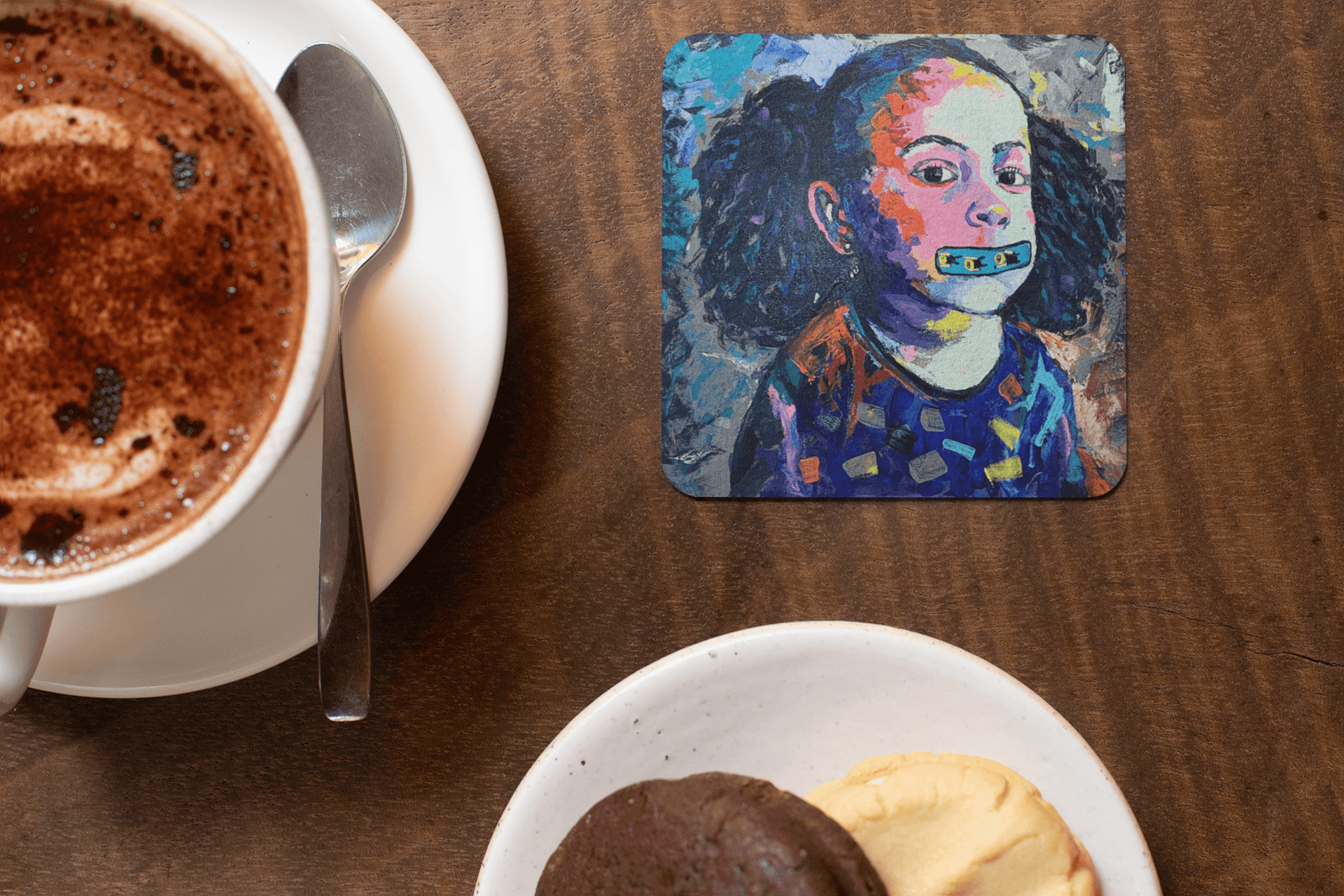 Muted Mending coaster mockup 1