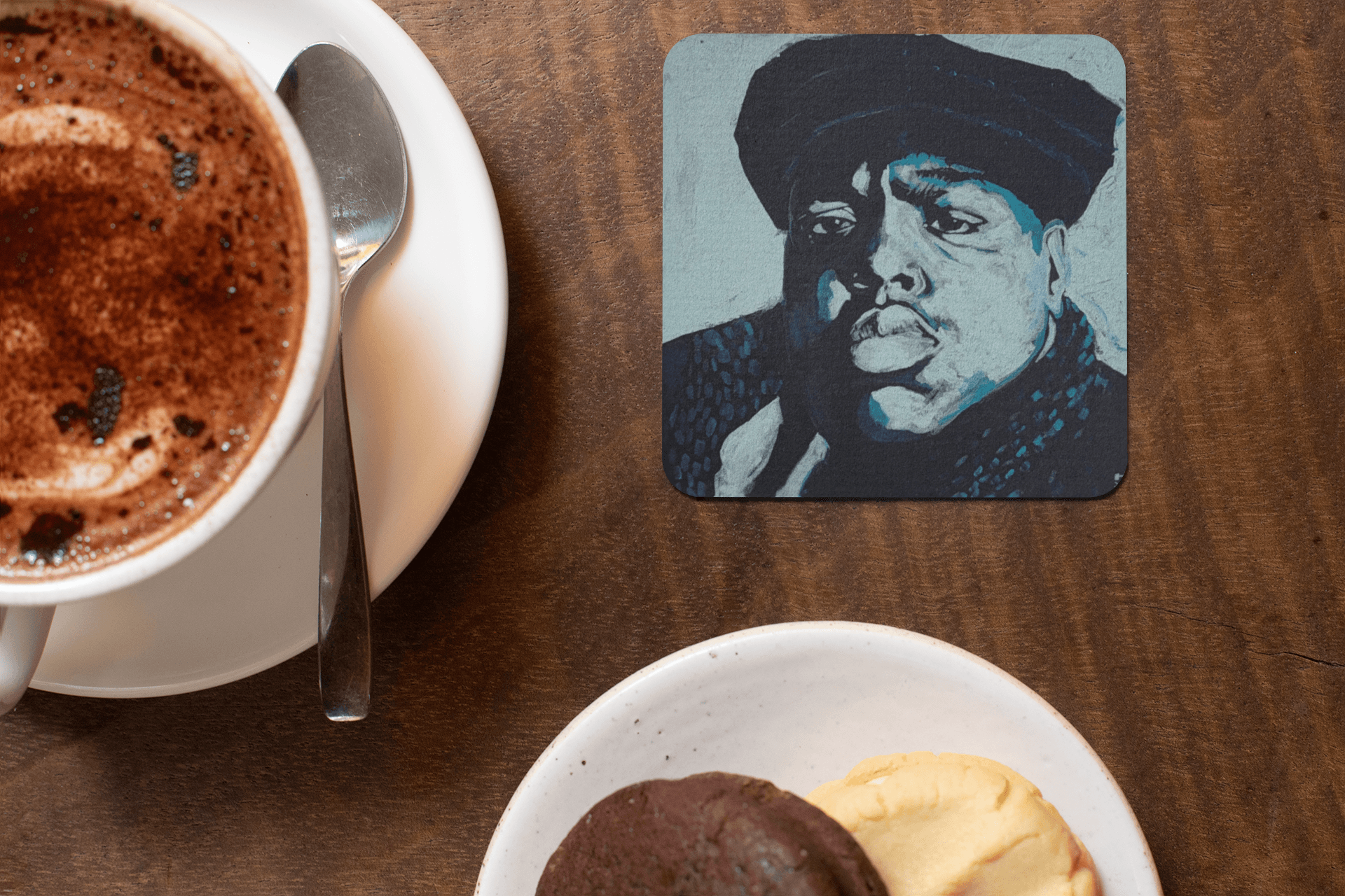 Big in Blue coaster mockup 1